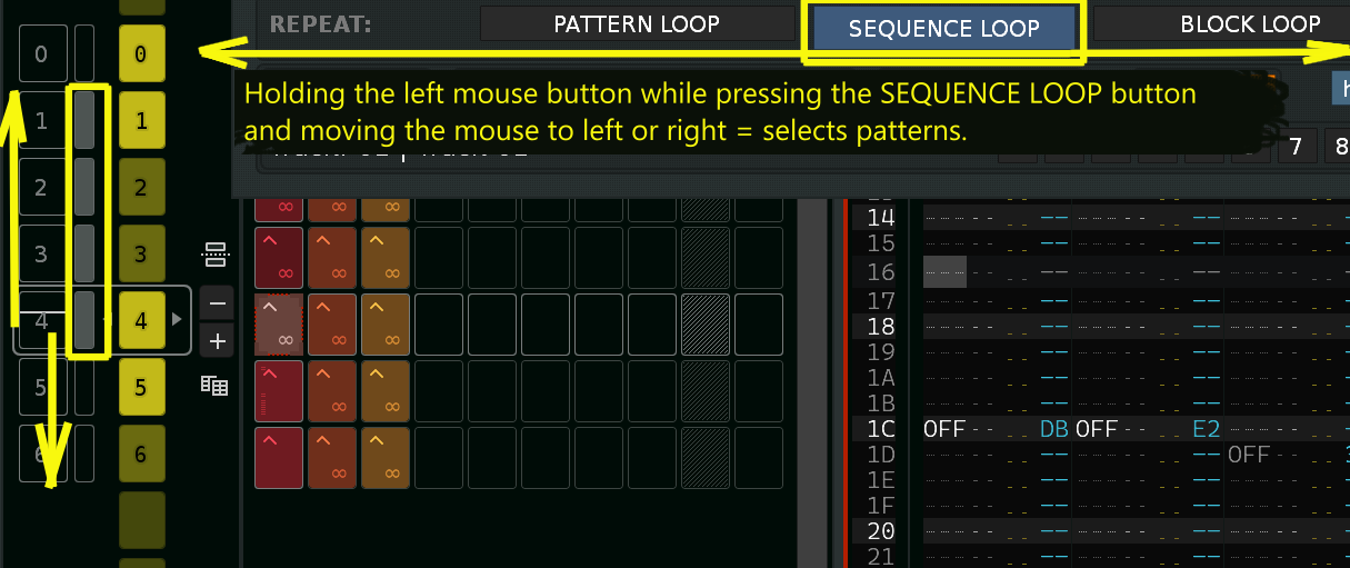 HYDRA SANITY advanced Sequence Loop range control showing click, hold and drag operation
